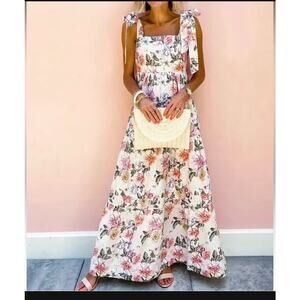 House Of Harlow 1960 Floral Tiered Linen Maxi Dress